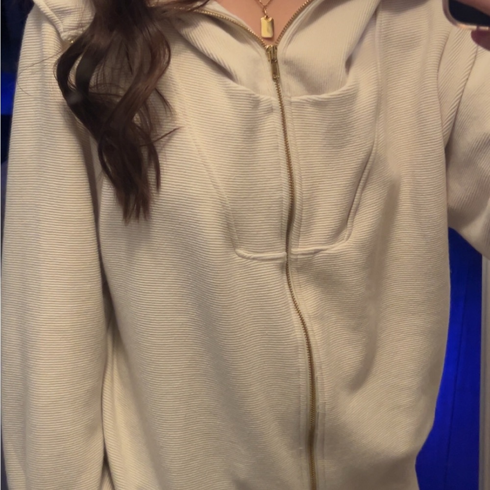 Women's Cream Zip-Up Hoodie